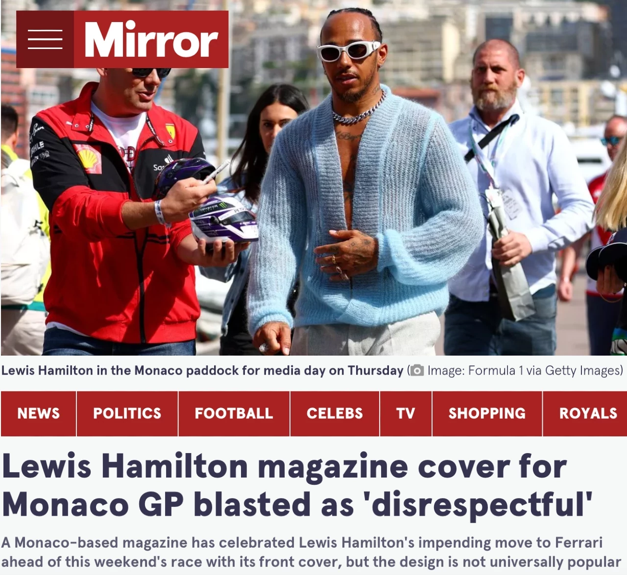 Lewis Hamilton magazine cover for Monaco GP blasted as 'disrespectful'