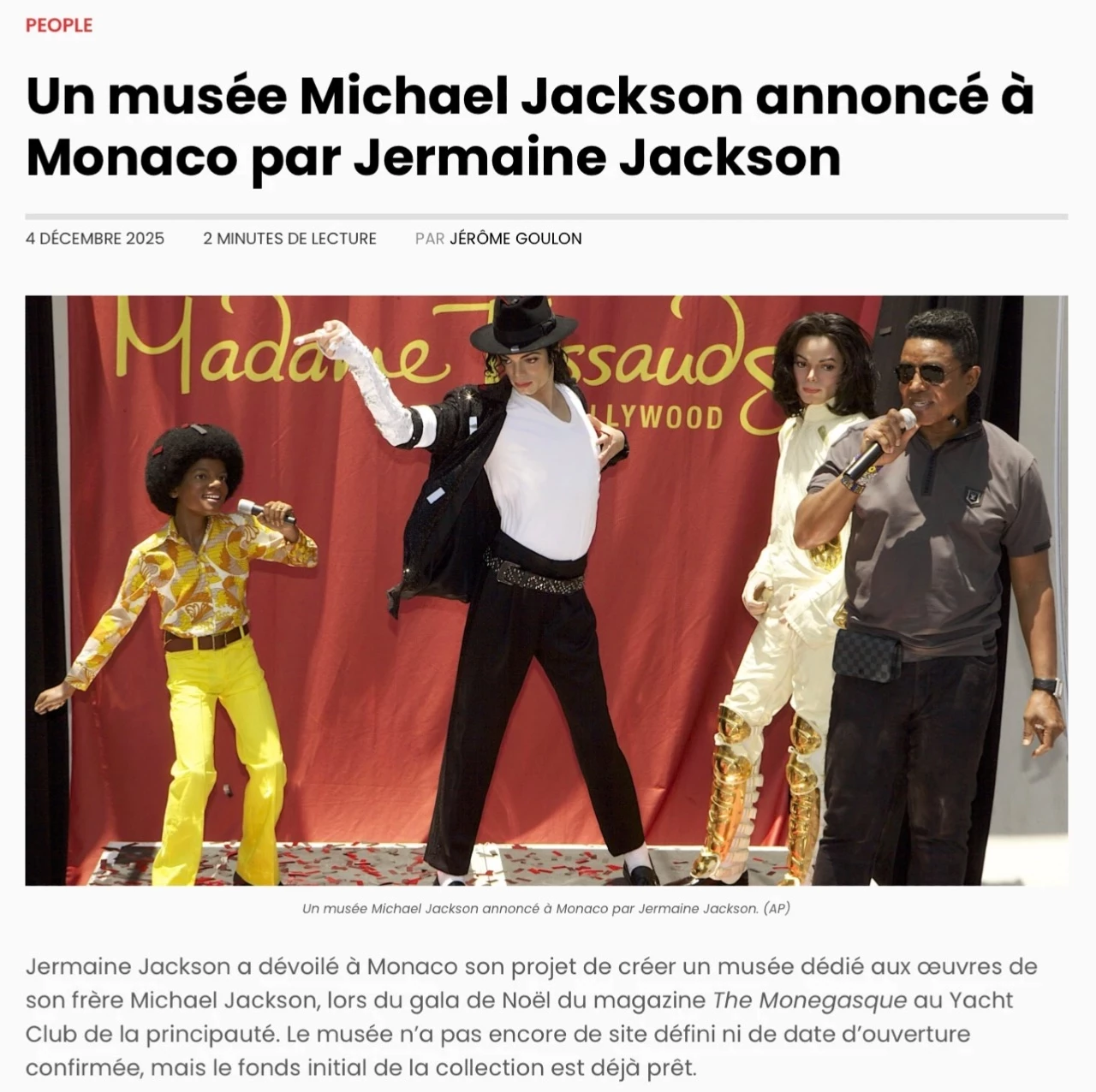 Un musée Michael Jackson annoncé à Monaco par Jermaine Jackson