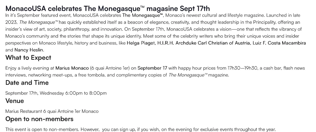 MonacoUSA celebrates The Monegasque™ magasine Sept 17th