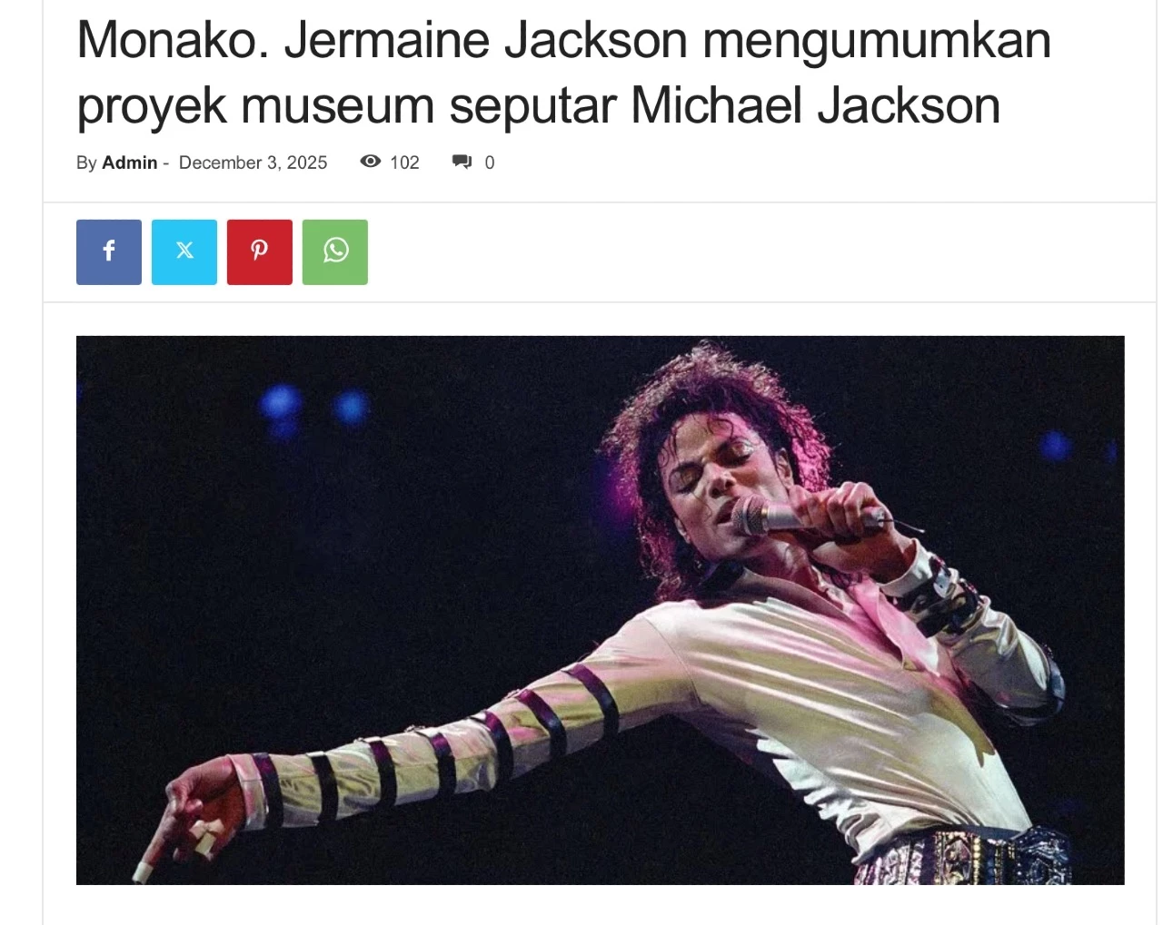Monako. Jermaine Jackson mengumumkan proyek museum seputar Michael Jackson
